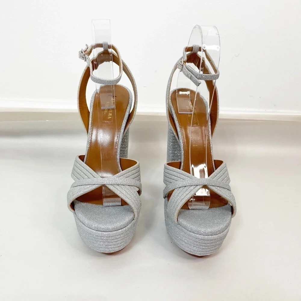 Like New Aquazzura Sundance Platform Glitter Platform Heels
